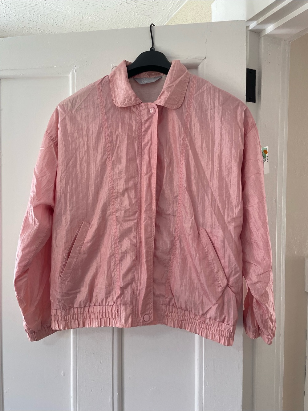 Vintage 80s Womens L Pastel Pink Crinkle lightweight Windbreaker Barbie coquette
